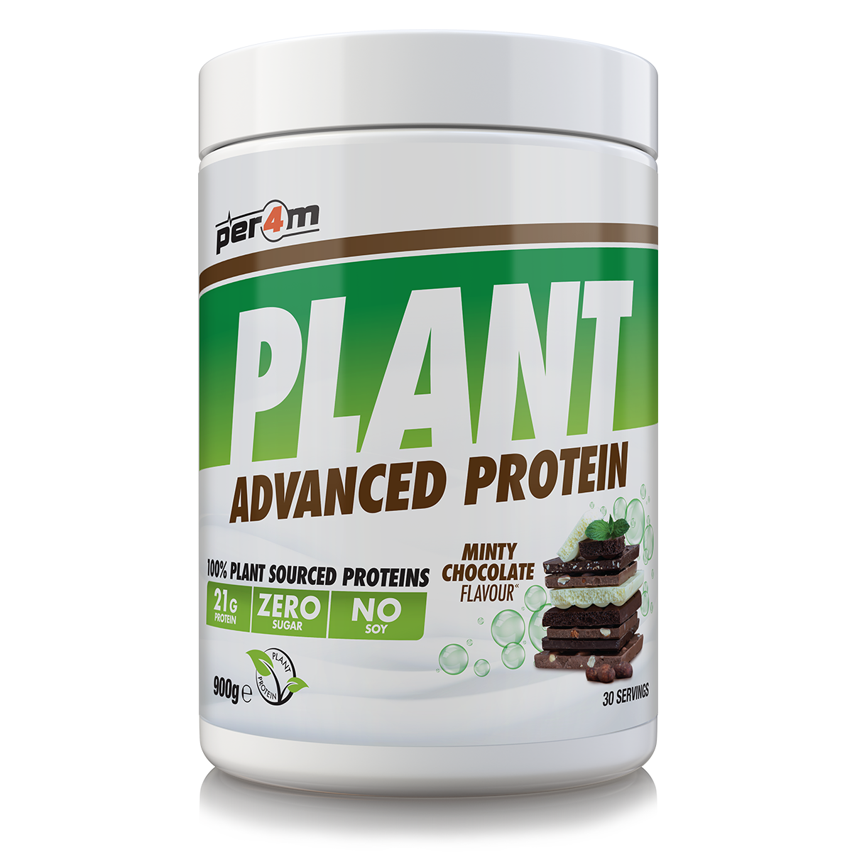 900g tub of Chocolate Mint Per4m Plant Advanced Protein