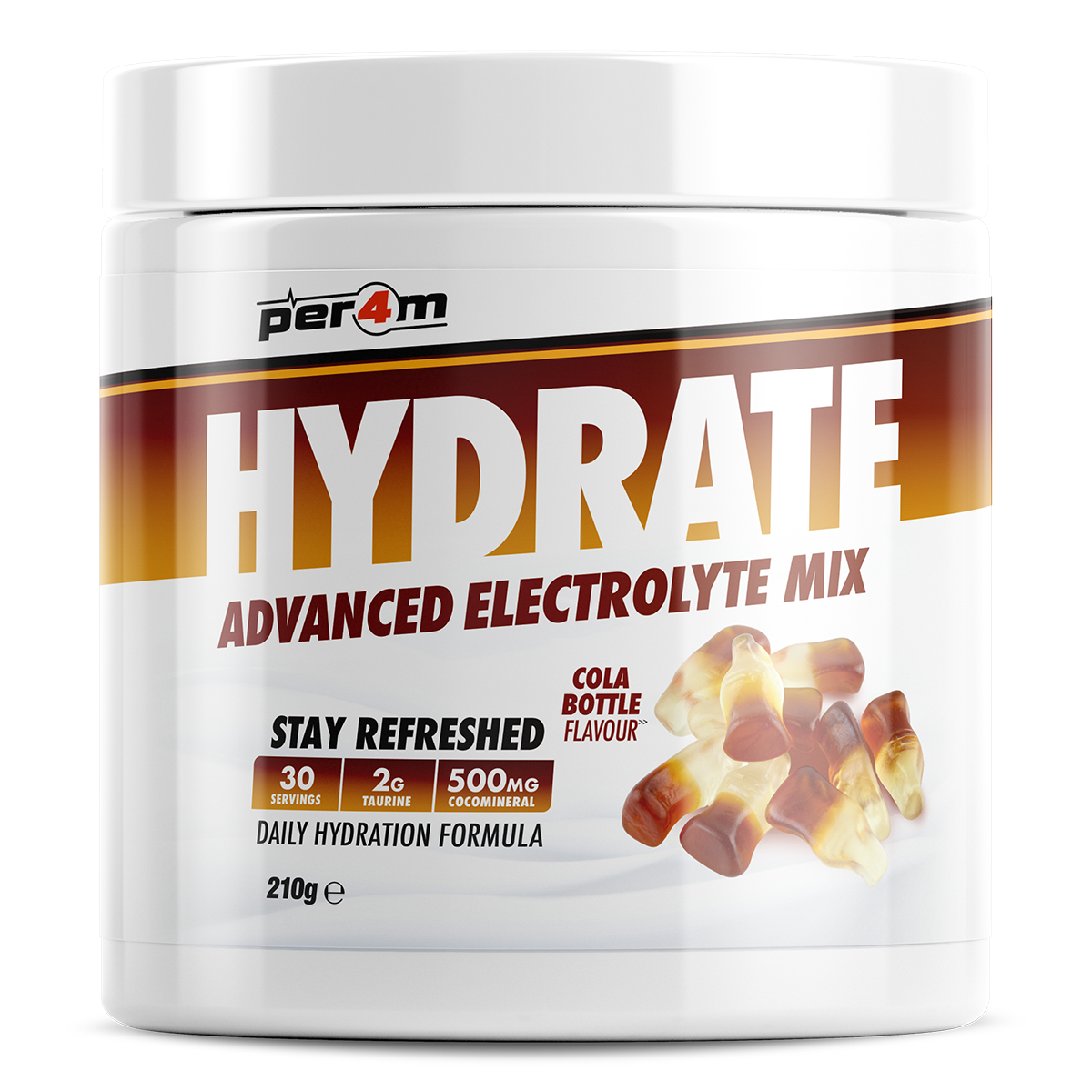Tub of Cola Bottle Per4m Hydrate Advanced Electrolyte Mix