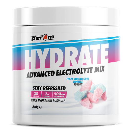 Tub of Fizzy Bubblegum Bottles Per4m Hydrate Advanced Electrolyte Mix