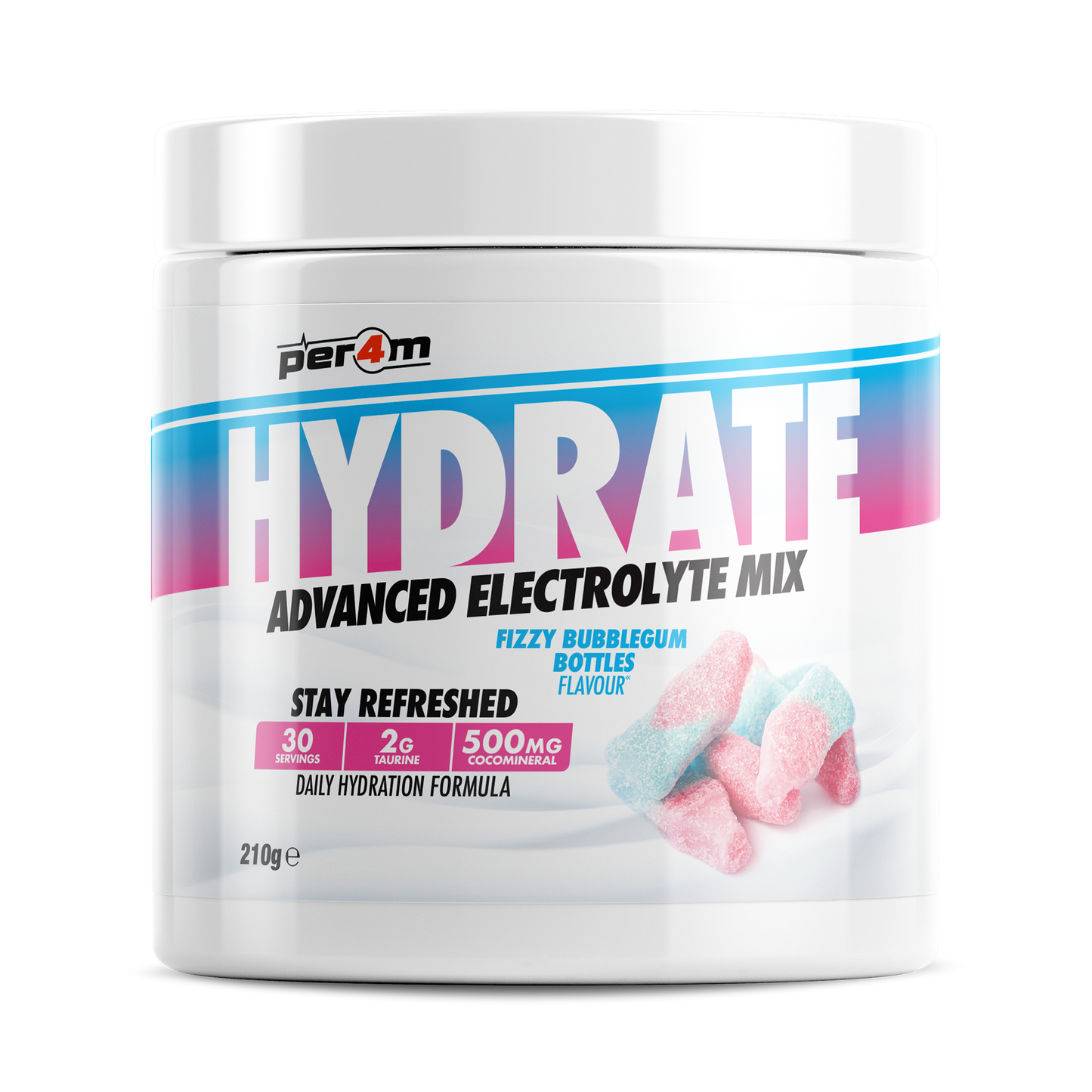 Tub of Fizzy Bubblegum Bottles Per4m Hydrate Advanced Electrolyte Mix
