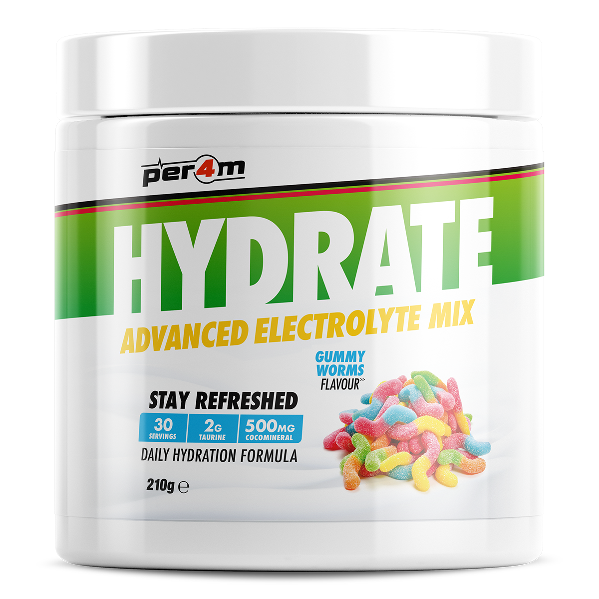 Tub of Gummy Worms Per4m Hydrate Advanced Electrolyte Mix
