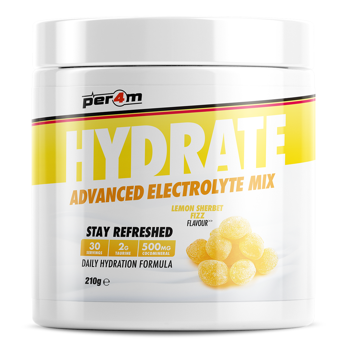 Tub of Lemon Sherbet Per4m Hydrate Advanced Electrolyte Mix