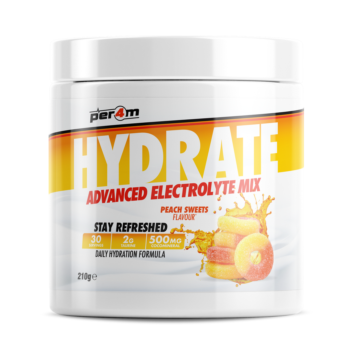 Tub of Peach Sweets Per4m Hydrate Advanced Electrolyte Mix