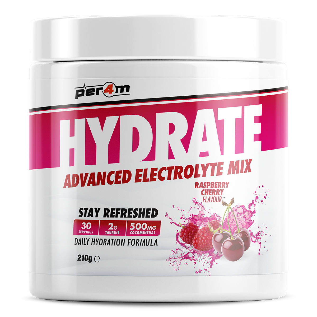 Tub of Raspberry Cherry Per4m Hydrate Advanced Electrolyte Mix