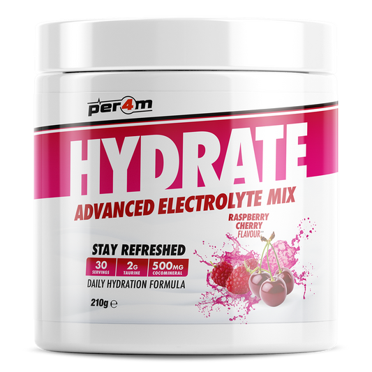 Tub of Raspberry Cherry Per4m Hydrate Advanced Electrolyte Mix