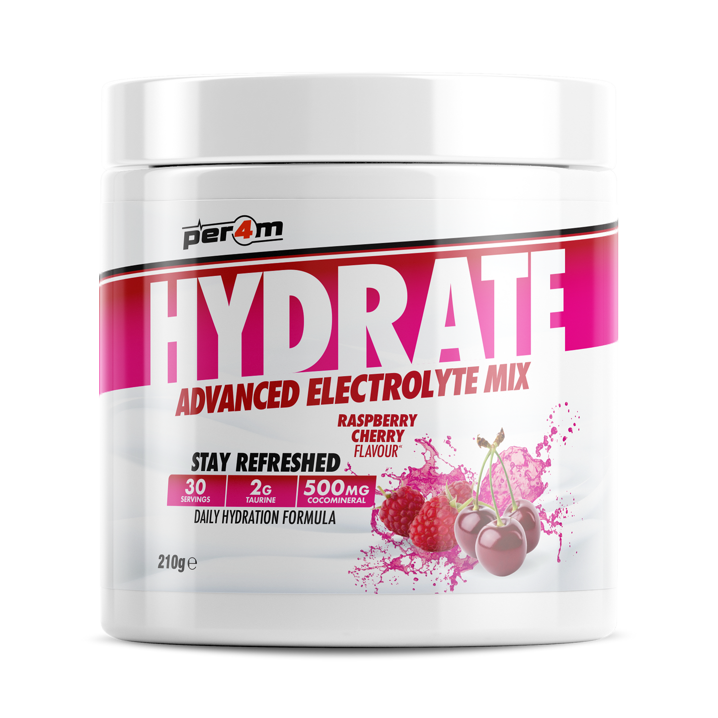 Tub of Raspberry Cherry Per4m Hydrate Advanced Electrolyte Mix