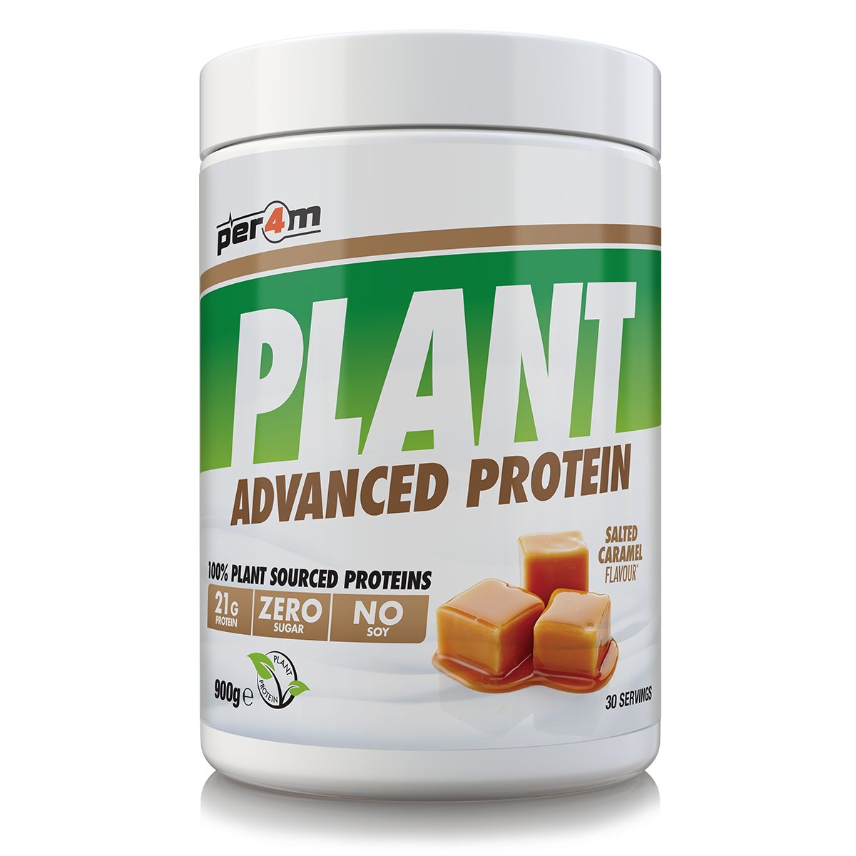 900g tub of Salted Caramel Per4m Plant Advanced Protein