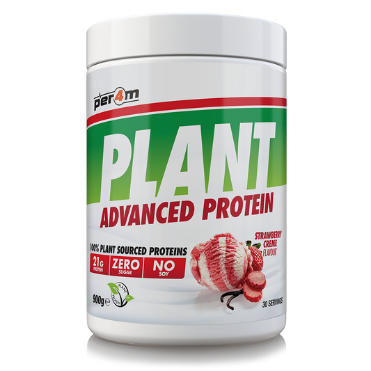 900g tub of Strawberry Creme Per4m Plant Advanced Protein