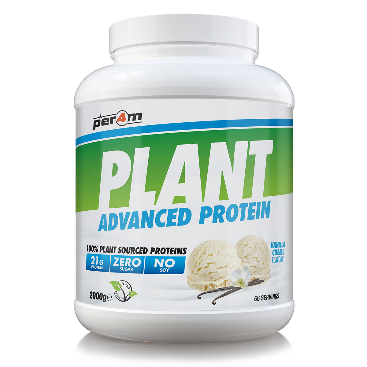 2kg tub of Vanilla Creme Per4m Plant Advanced Protein