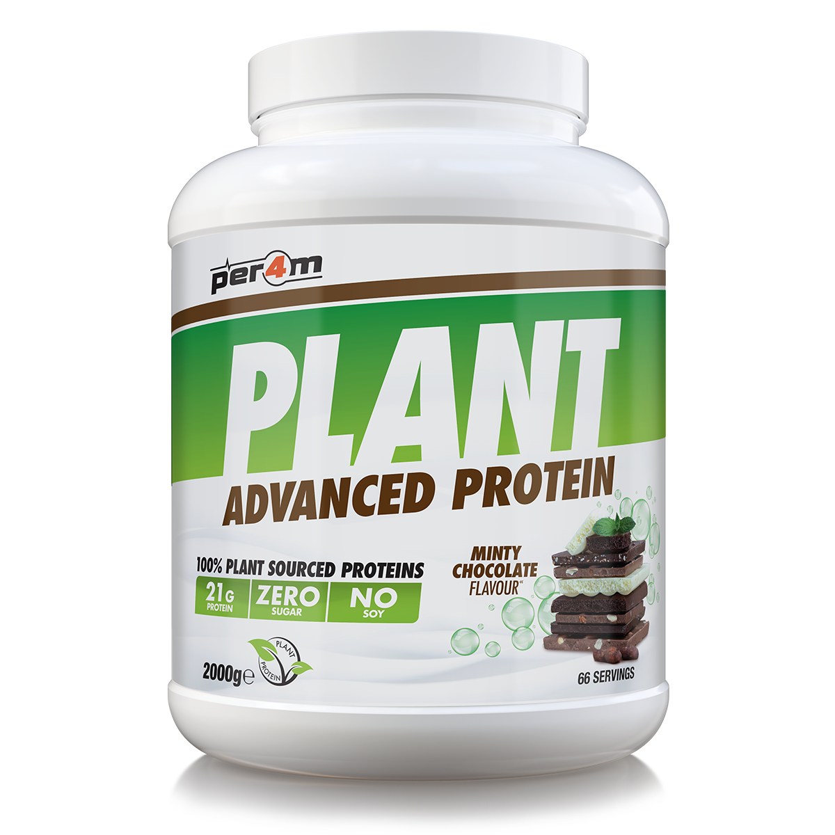 2kg tub of Chocolate Mint Per4m Plant Advanced Protein