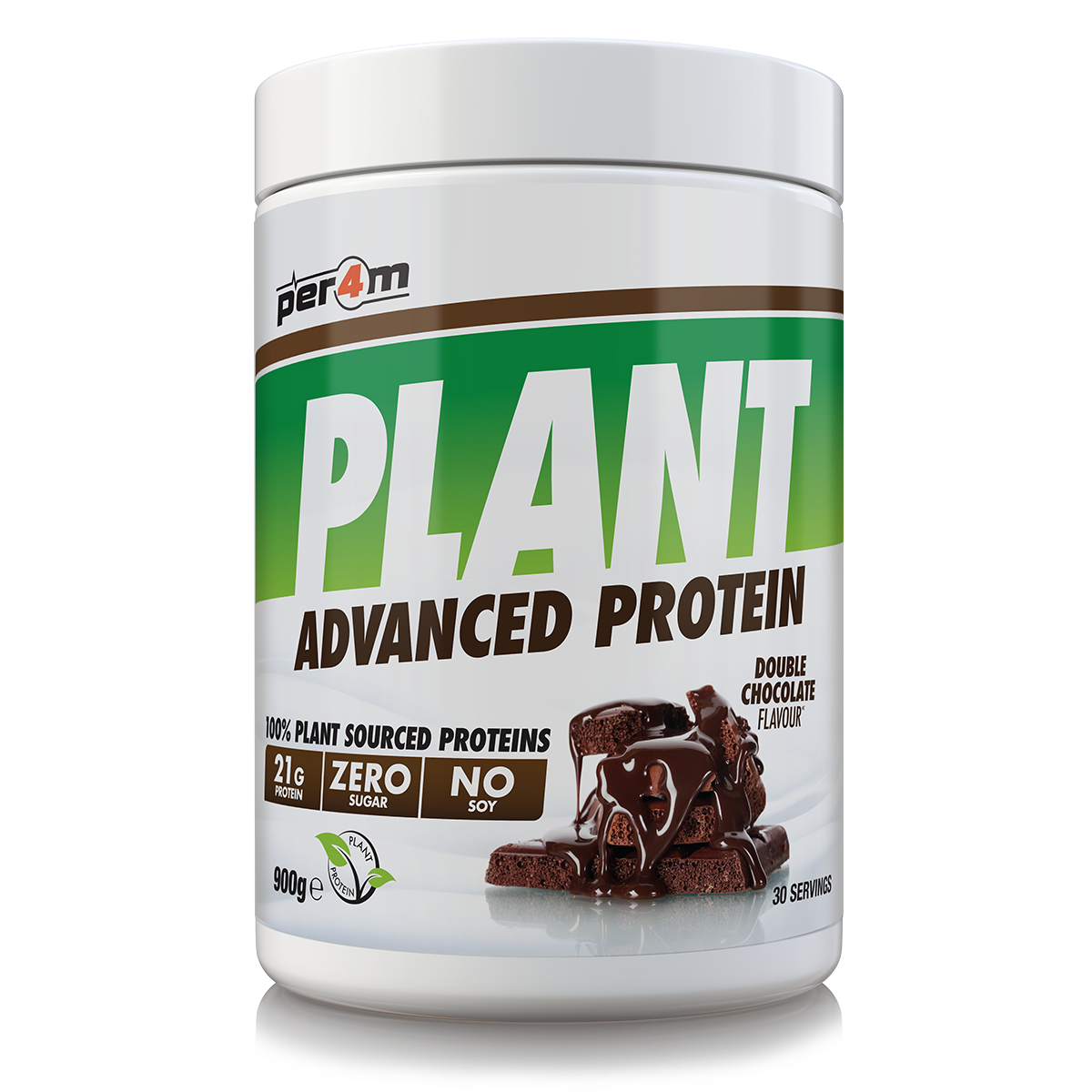 900g tub of Double Chocolate Per4m Plant Advanced Protein