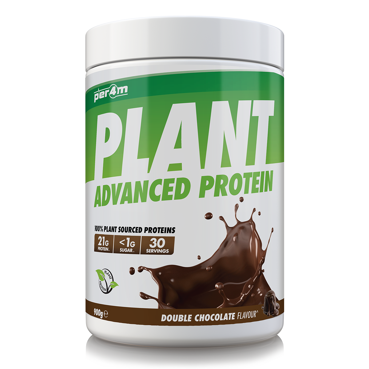 900g tub of Double Chocolate Per4m Plant Advanced Protein