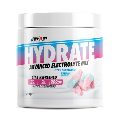 Tub of Fizzy Bubblegum Bottles Per4m Hydrate Advanced Electrolyte Mix