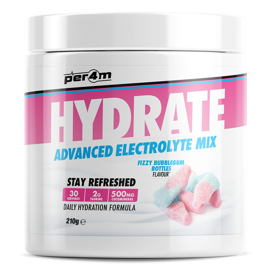 Tub of Fizzy Bubblegum Bottles Per4m Hydrate Advanced Electrolyte Mix