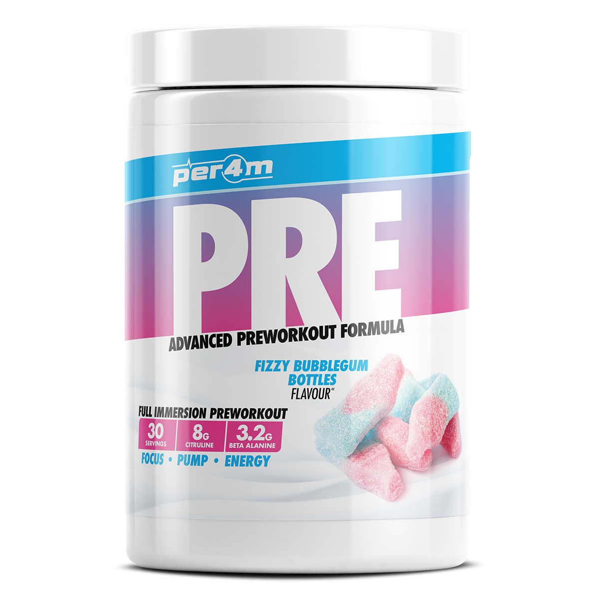 PER4M Pre Workout Stim Fizzy Bubblegum Bottles