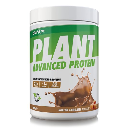 900g tub of Salted Caramel Per4m Plant Advanced Protein