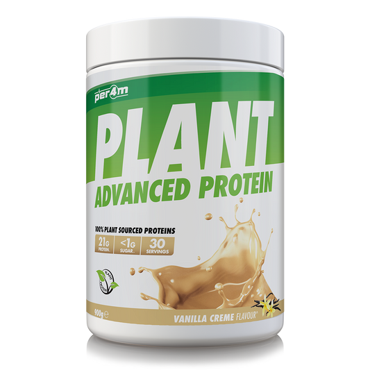 900g tub of Vanilla Creme Per4m Plant Advanced Protein